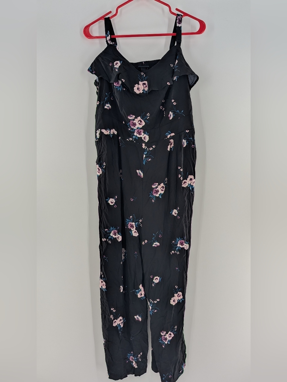 Torrid Black Floral Ruffle Wide Leg Jumpsuit 1S Flutter Garden Part Casual NWT